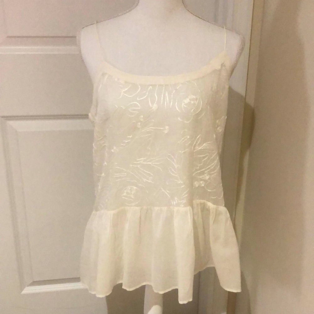 NWT Ann Taylor Loft Spaghetti Strap Embroidered Top L